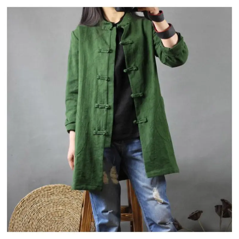 Ветровка женская из хлопка и льна жаккардовая однослойная с пряжкой в китайском