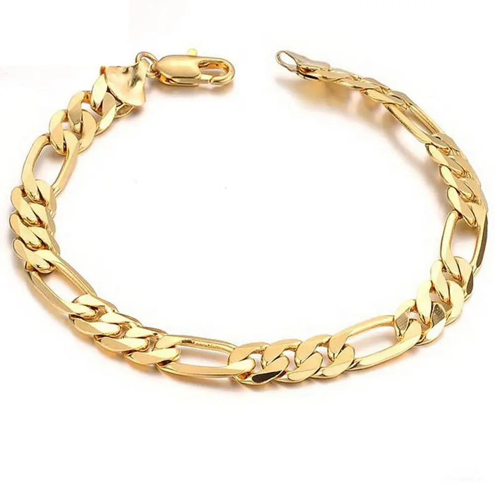 

Massive Womens Mens Bracelet Figaro Chain Link Yellow Gold Filled Wrist Bracelet 8.6" Long Solid Jewelry Accessories Fashion