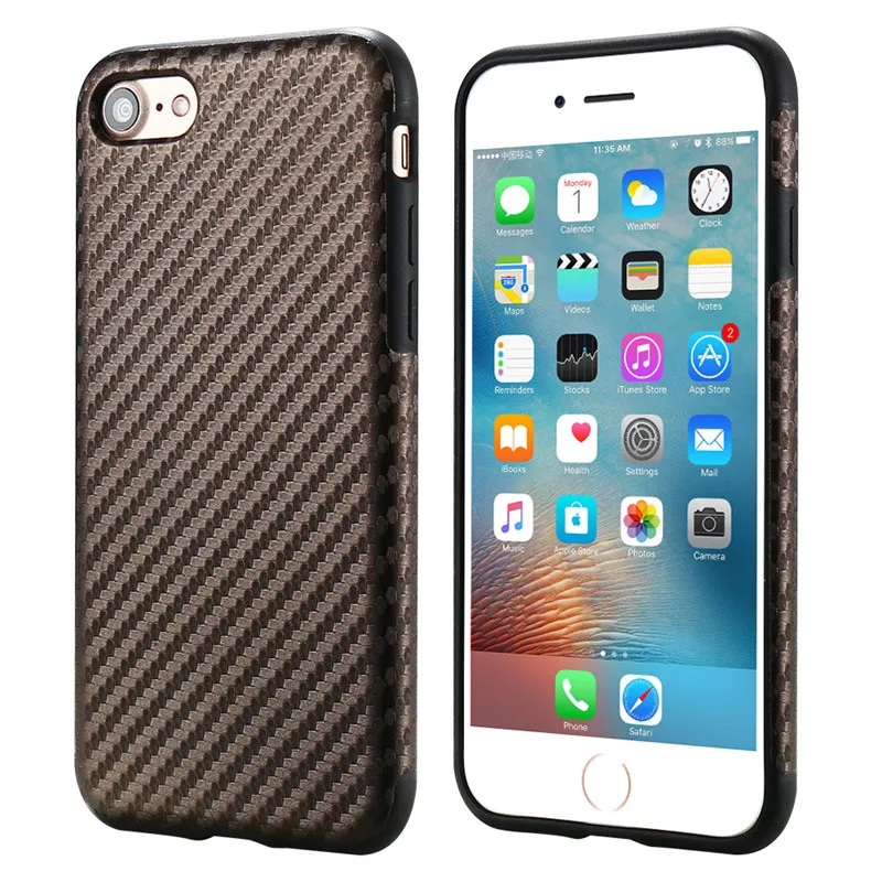 Brown Чехол KISS из углеродного волокна для iPhone 7, 8 Plus, XS MAX, XR, X, защитный чехол для телефона, чехол s, для iPhone X, 7, 8, 6, 6s Plus, XS MAX, XR, XS - Цвет: Brown