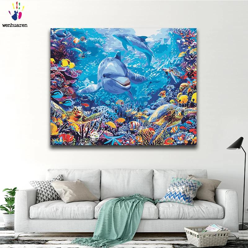 Diy Краска по номерам картина с наборами подводных животных подводный мир Дельфин