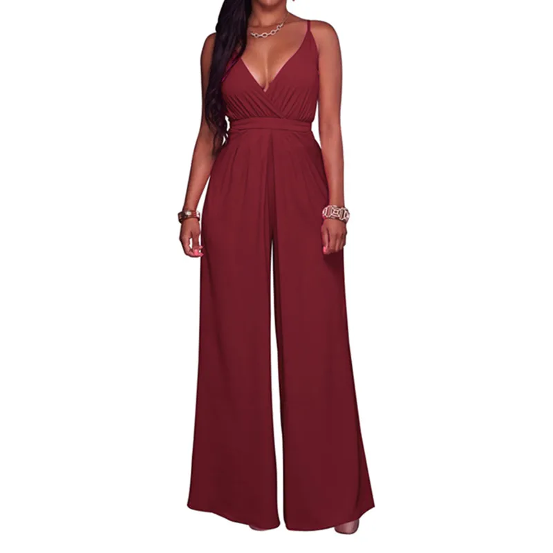 

2018 New Summer Fashion Women Jumpsuits Casual Sexy Deep V-Neck Hollow Out Backless Bow Loose Boot Cut Female Jumpsuits Rompers