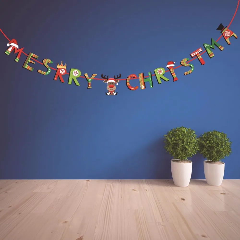 Merry Christmas декоративный баннер флага Год Вечерние флаги гирлянда Санта Клаус Снеговик Олень Рождество Настенный декор