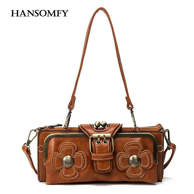 Hansomfy ретро цветы crossbody сумки женщин кожаные клатчи сумка на ремне леди девушка