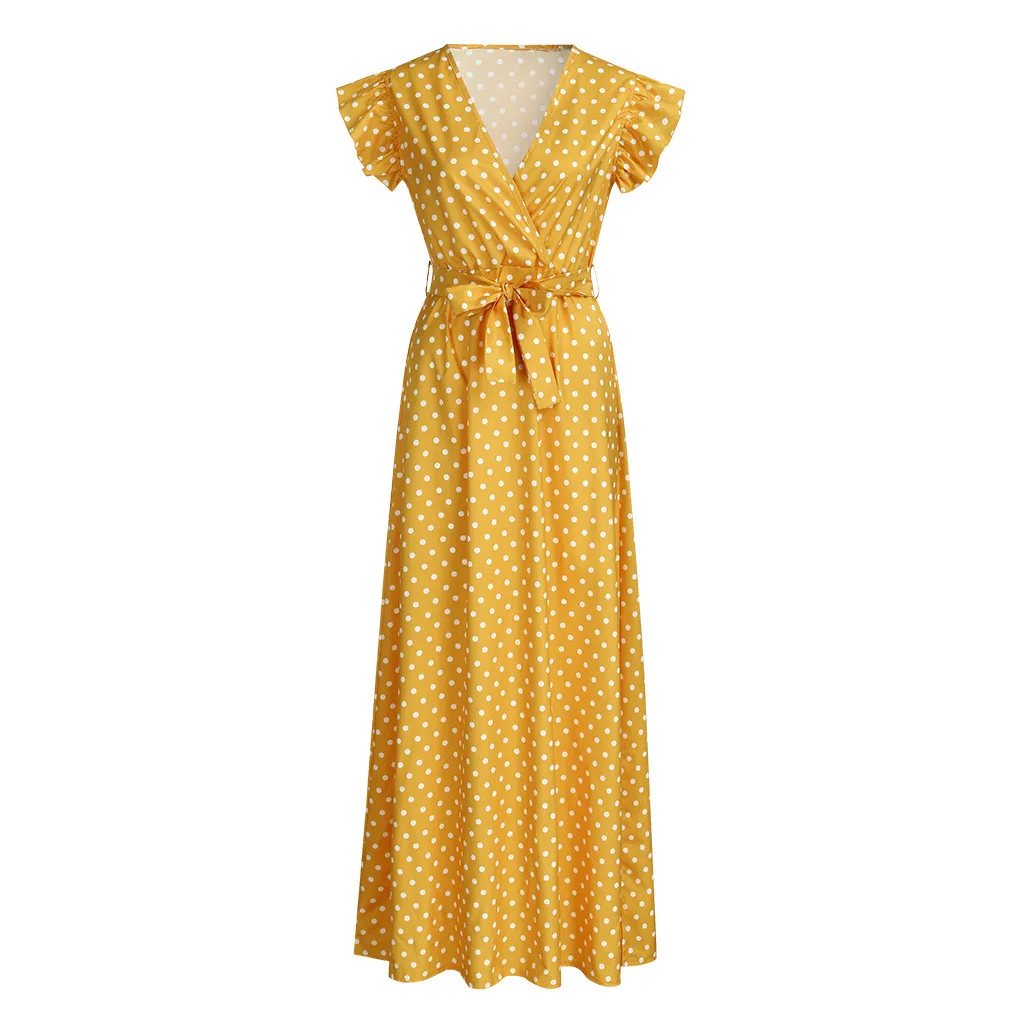 Fashsiualy Для женщин Vestido 2019 летнее платье Бохо длинное с оборками в горошек без