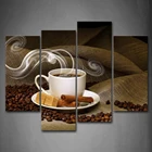 HD печать домашний Декор Картина модульные картины 4 панели кофейные зерна и чашки рамки настенный плакат Современная Гостиная Холст