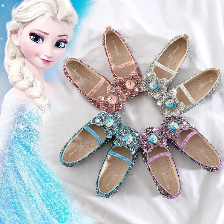 Disney Frozen/тонкие туфли для маленьких девочек; Детские тонкие туфли с яркими кристаллами; обувь для девочек с мягкой подошвой; обувь принцессы; европейские размеры 25-36