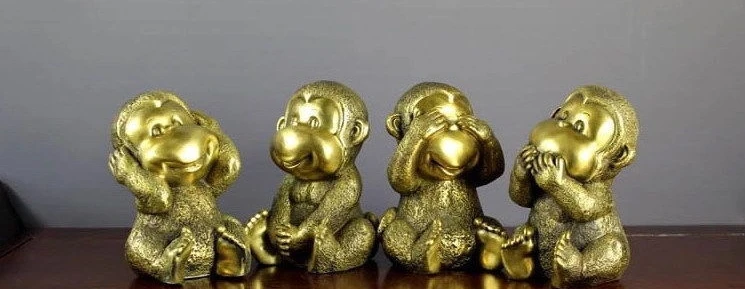 Chinese Copper Brass Folk Feng Shui Art Lucky Zodiac Four Monkey Statue Set | Дом и сад
