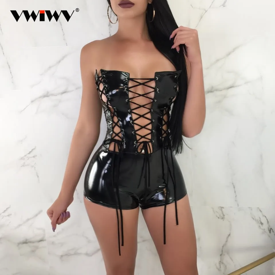 Женский Короткий комбинезон VWIWV на шнуровке без бретелек с открытыми плечами