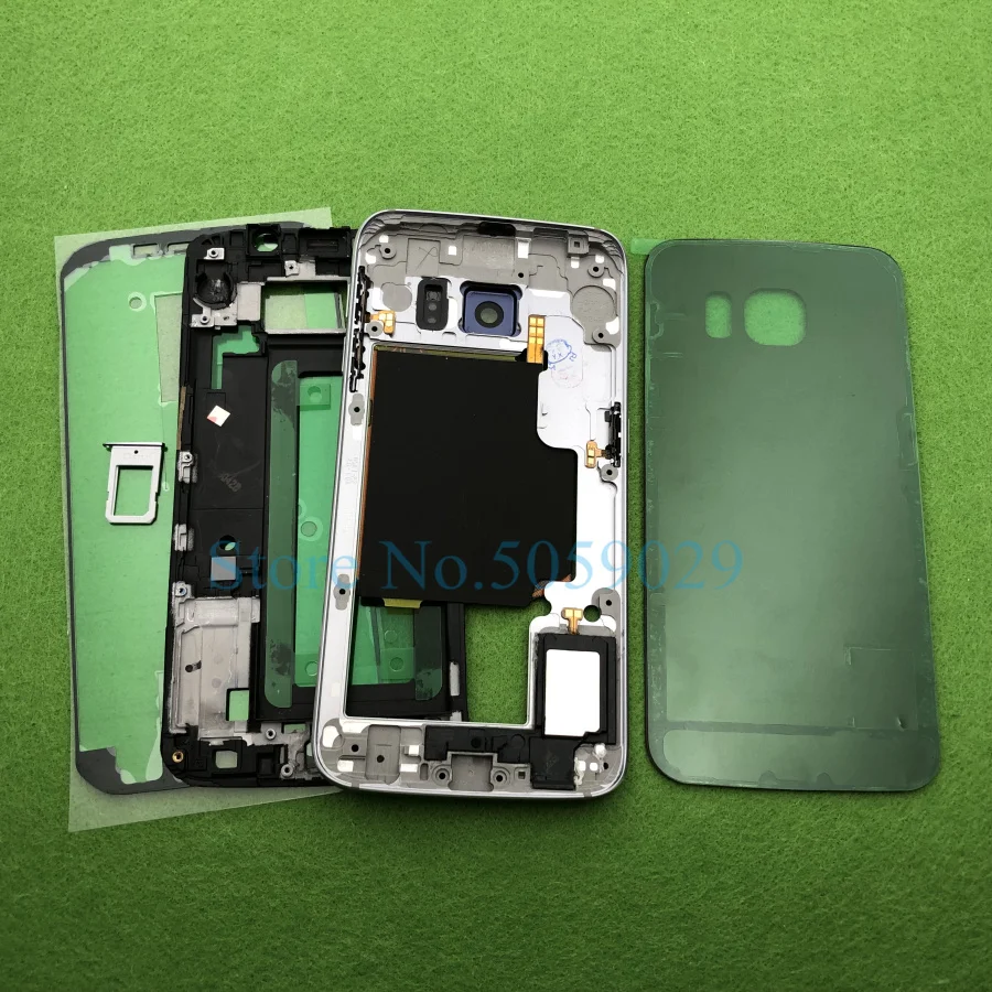 Для Samsung Galaxy S6 Edge G925 G925F средняя передняя рамка полный корпус задний корпус под светодиод рамка Задняя стеклянная крышка двери