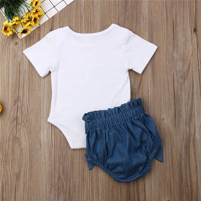 

Newborn Toddler Baby Girls Clothes bow Bandage shorts round neck letter print short sleeve Bodysuit 2pc Kids outfit