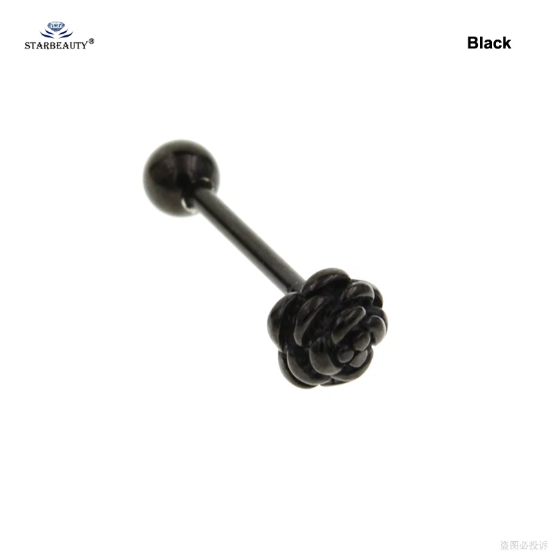 Black Starbeauty 1 шт. черная Роза язык кольцо-пирсинг в язык нержавеющая сталь Спираль пирсинг Ланге пирсинг Tongpiercing Украшения для тела - Окраска металла: Black