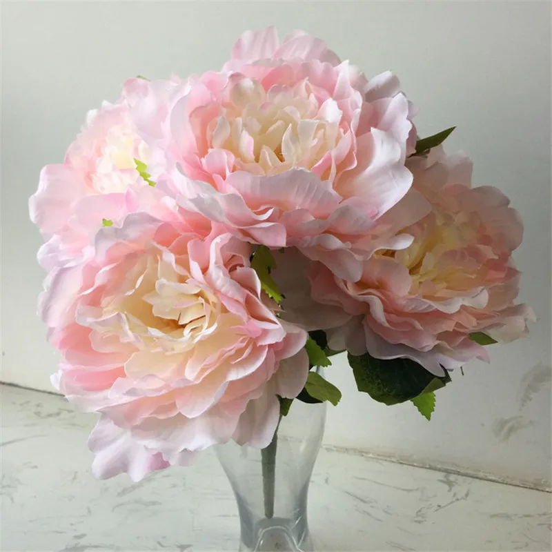 Искусственный Пион (5 головок/шт) Имитация пеонии полностью открытый для свадьбы
