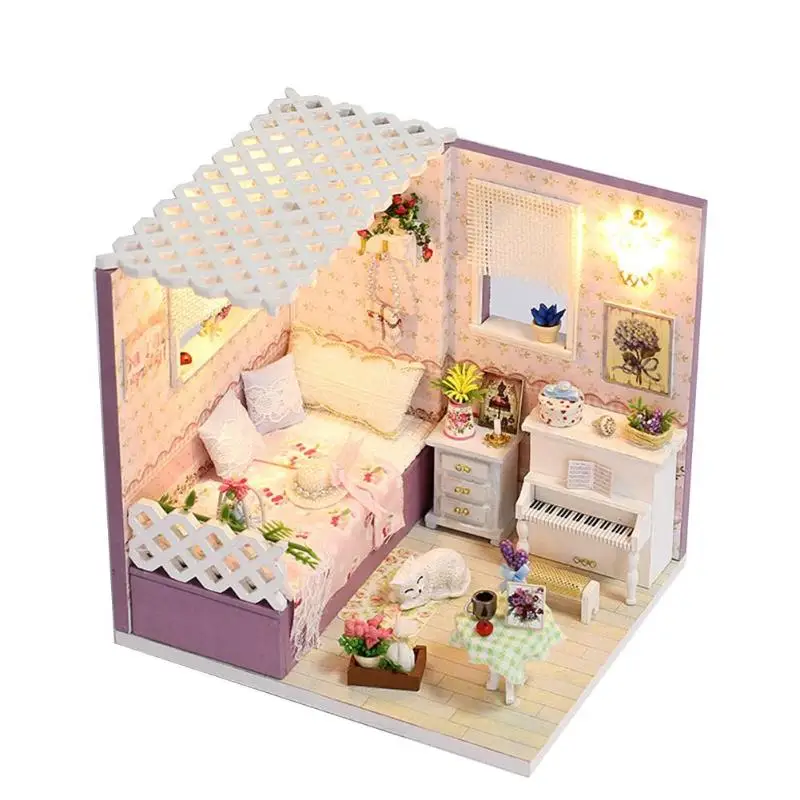 12x10x11.8cm Дети DIY куклы дома дети деревянная миниатюрная кукольная мебель комплект игрушки для девочек ручной работы подарки на день рождения торт дом модель игрушки - Цвет: 12x10x11.8cm