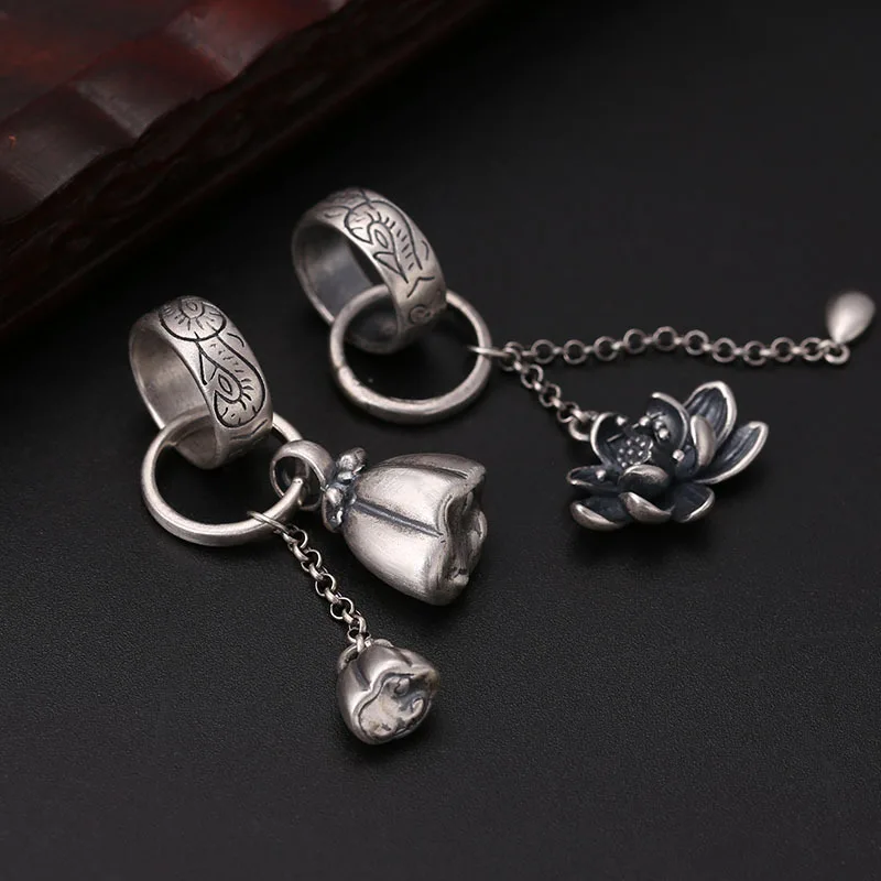 Женский кулон в виде цветка лотоса из серебра 100% пробы|Подвески| |
