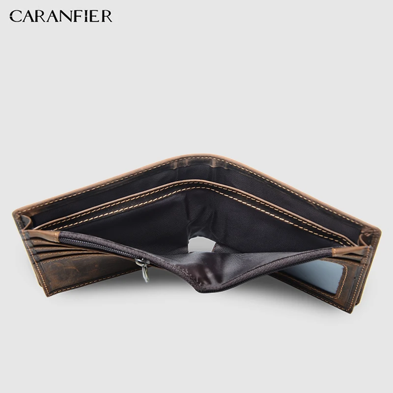 Мужской кожаный кошелек CARANFIER топ из натуральной воловьей кожи Короткие