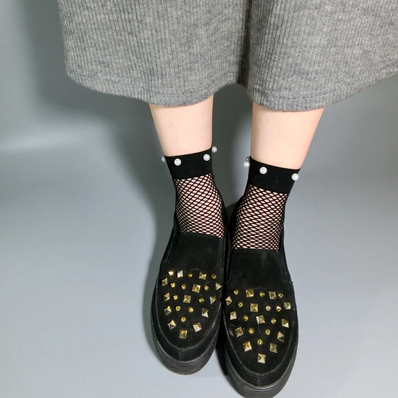 SP & CITY/Модные ажурные носки Украшенные бусинами женские прозрачные модные шорты в