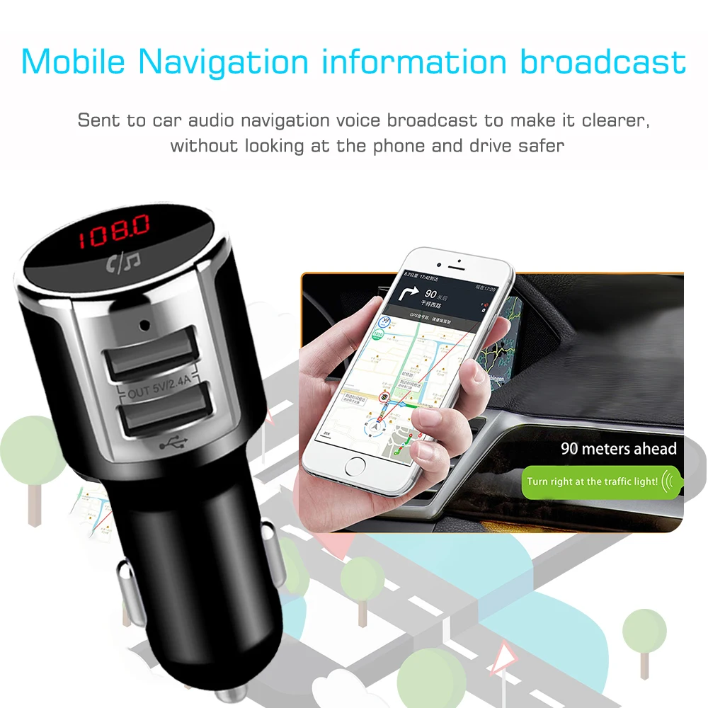JINSERTA Bluetooth FM трансмиттер автомобильное быстрое зарядное устройство с двойным USB
