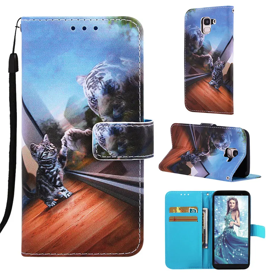 Ретро Бумажник чехол для телефона для samsung Galaxy A10 A20 A30 A40 A50 A70 M10 M20 M30 S8 J6 Plus кожаный бумажник кошка тигр лиса панда Капа E03Z
