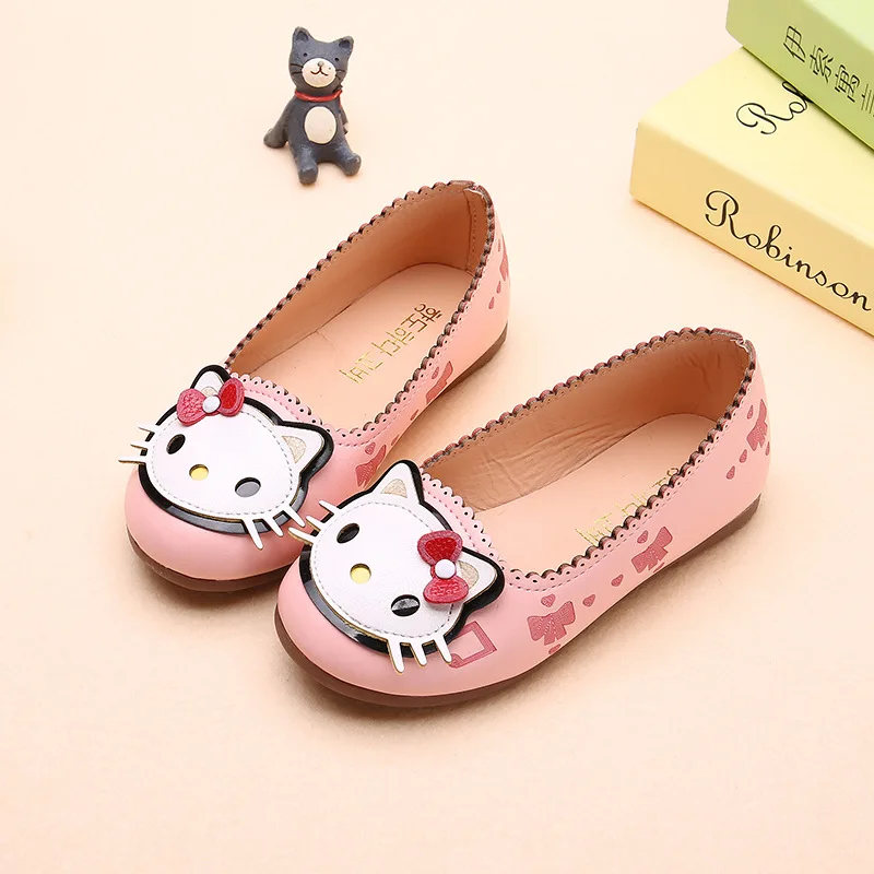 Демисезонный детей рисунок Hello Kitty обувь для девочек кожаные туфли принцессы