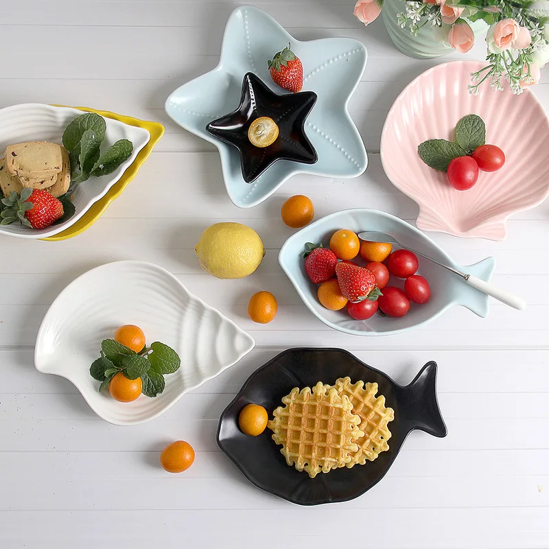 Dropshipping Kitchen Creative Lovely Oceaon Ceramic Plate Bowl Decorative Jewelry Trinke Storage Tray Blue Home Salad Dish 1pc