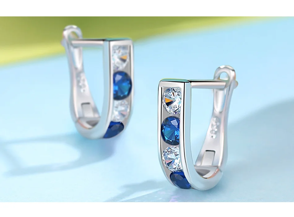 BELAWANG ювелирные изделия для детей Кристалл Голубой циркон серьги-кольца для девочек детские 925 пробы серебряные маленькие серьги подарок на день рождения
