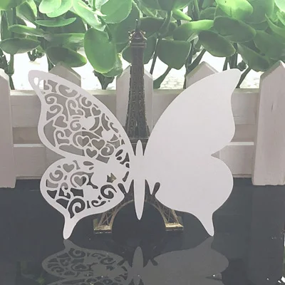 CC0033 50pcs White Butterfly Heart Laser Cut Table Mark Wine Glass Name Place Cards Baby Shower Wedding Birthday Party DIY Decorations - Цвет: CC0033