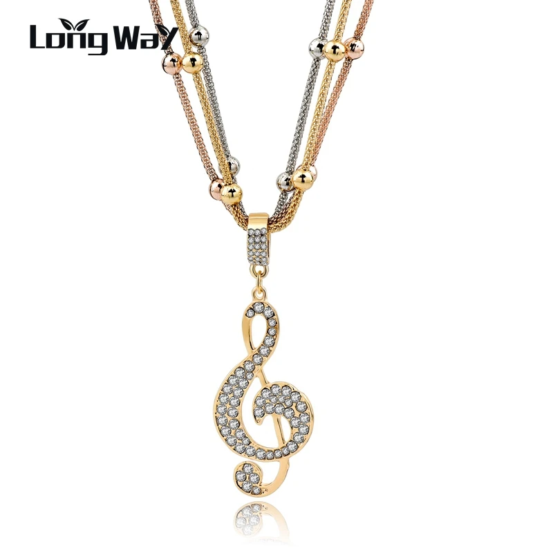 gold note LongWay подарки, многослойный серебряный кулон в виде медведя, ожерелье s для женщин, хрустальные бусы, длинное массивное ожерелье, ювелирное изделие SNE150786 - Окраска металла: gold note