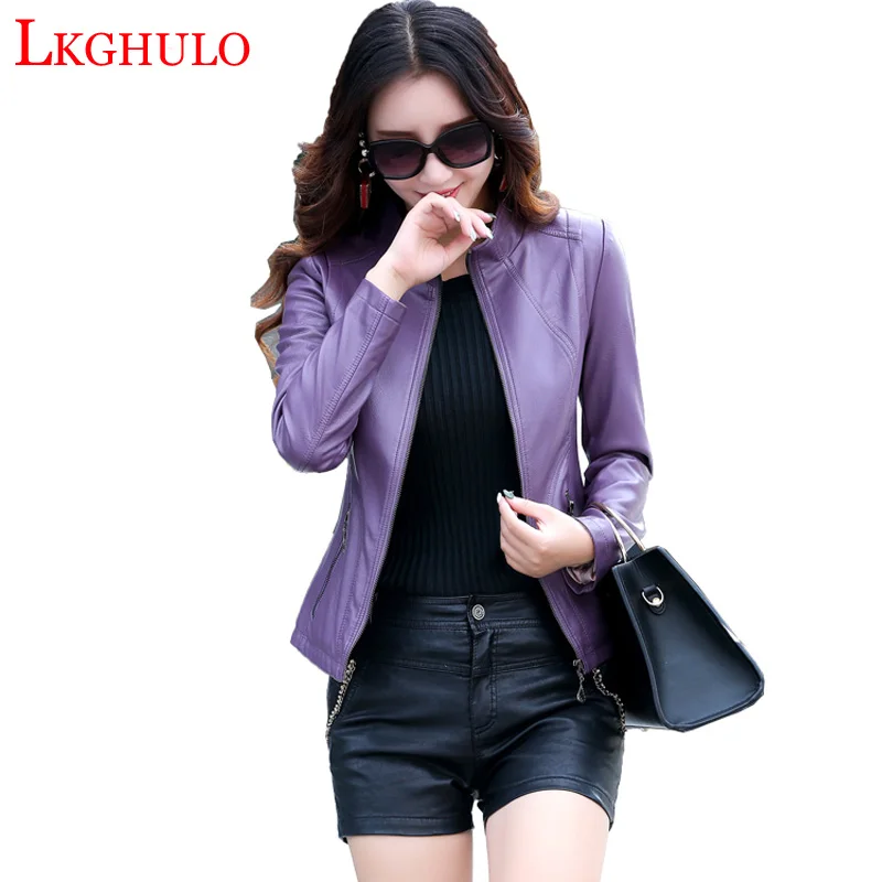 LKGHULO Gray Casual PU Women's Leather Jackets Coat Outwear Parka Slim Spring Autumn Women Faux Plus Size 5XL W560 | Женская одежда