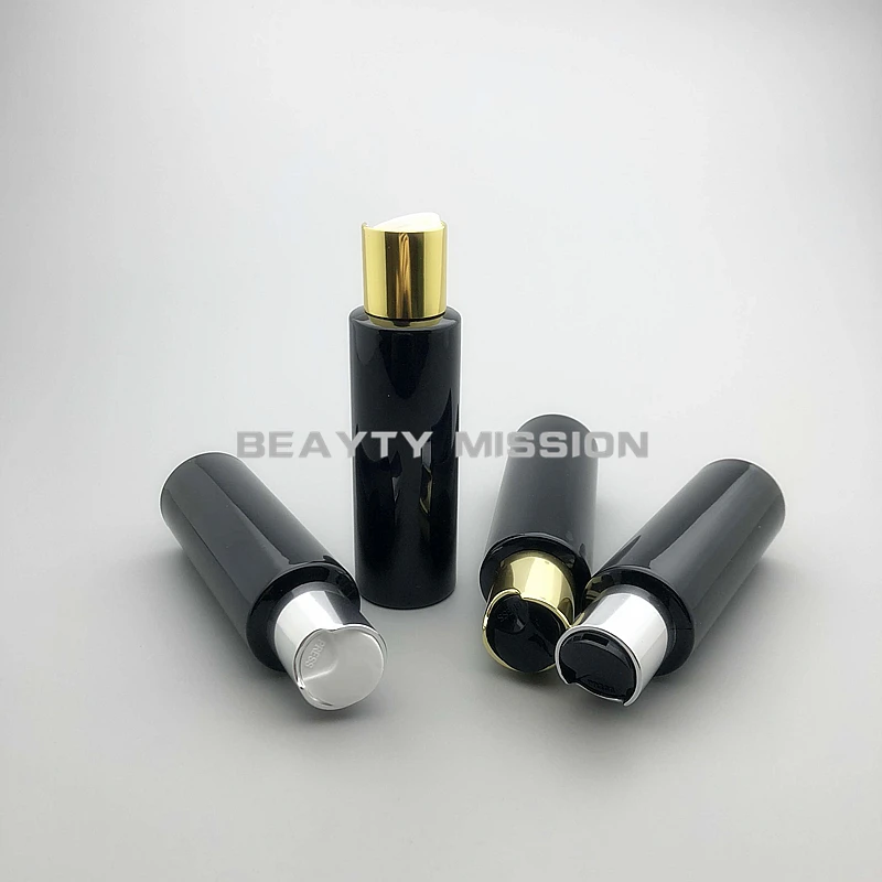 BEAUTY MISSION 48 шт./лот 100 мл черная пустая пластиковая бутылка с золотой/серебряной
