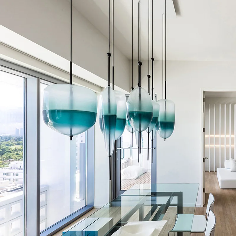 Post Modern Venice Glass Drop LED Pendant Light Blue Art Decor Lamp Simple White Hanging | Освещение