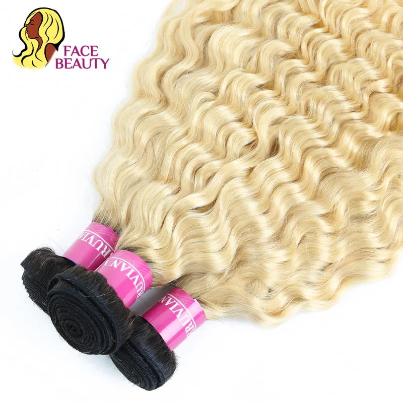 Facebeauty Malaysian Hair Extension Remy Curly 1/3/4 Bundles 12-28 Inch 1B 613 Two Tone Ombre Blonde Colored Weave | Шиньоны и парики