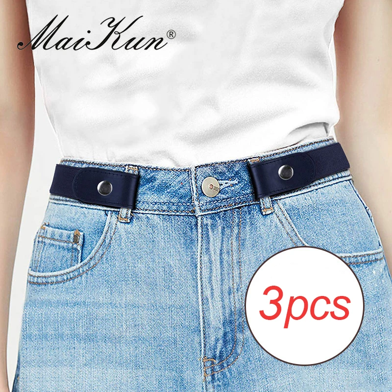 3PCS Combination Sale Maikun Unisex Buckle Free Belt Elastic Canvas Belts for Women Men Waist Belt for Jeans Pants Dresses
