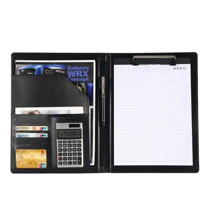 

PU Leather Classical A4 Business File Folder Document Clip Bag With Calculator And Memo Papers Binder Notebook Office Stationery