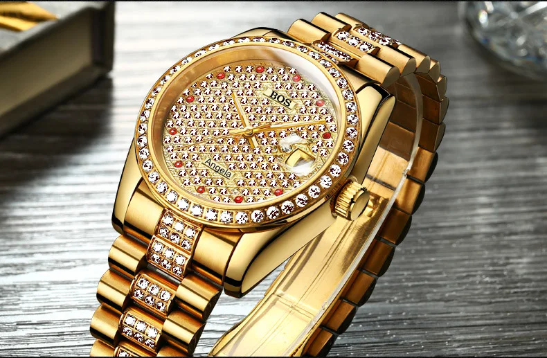 Montre Homme мужские новые модные автоматические механические часы календарь тонкая сталь водонепроницаемые золотые часы Полный горный хрусталь Zegarki Meskie