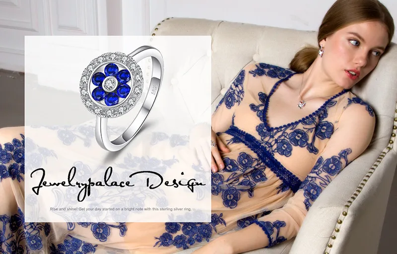 Jewelrypalace модные 0.72ct круглый создан синий шпинель цветок Юбилей кольцо для Для женщин 925 серебро классические ювелирные изделия
