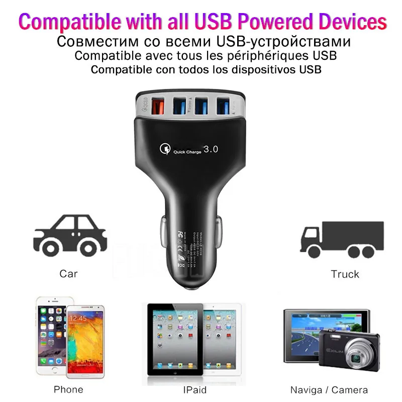 3,0 USB зарядное устройство Быстрая зарядка для iPhone samsung зарядное устройство для телефона 4 порта USB быстрое автомобильное зарядное устройство для xiaomi huawei планшет автомобильное зарядное устройство