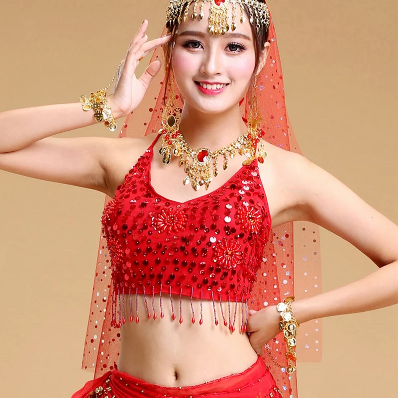 Костюм для танца живота бюстгальтер с лямкой через шею топ принтом индийская