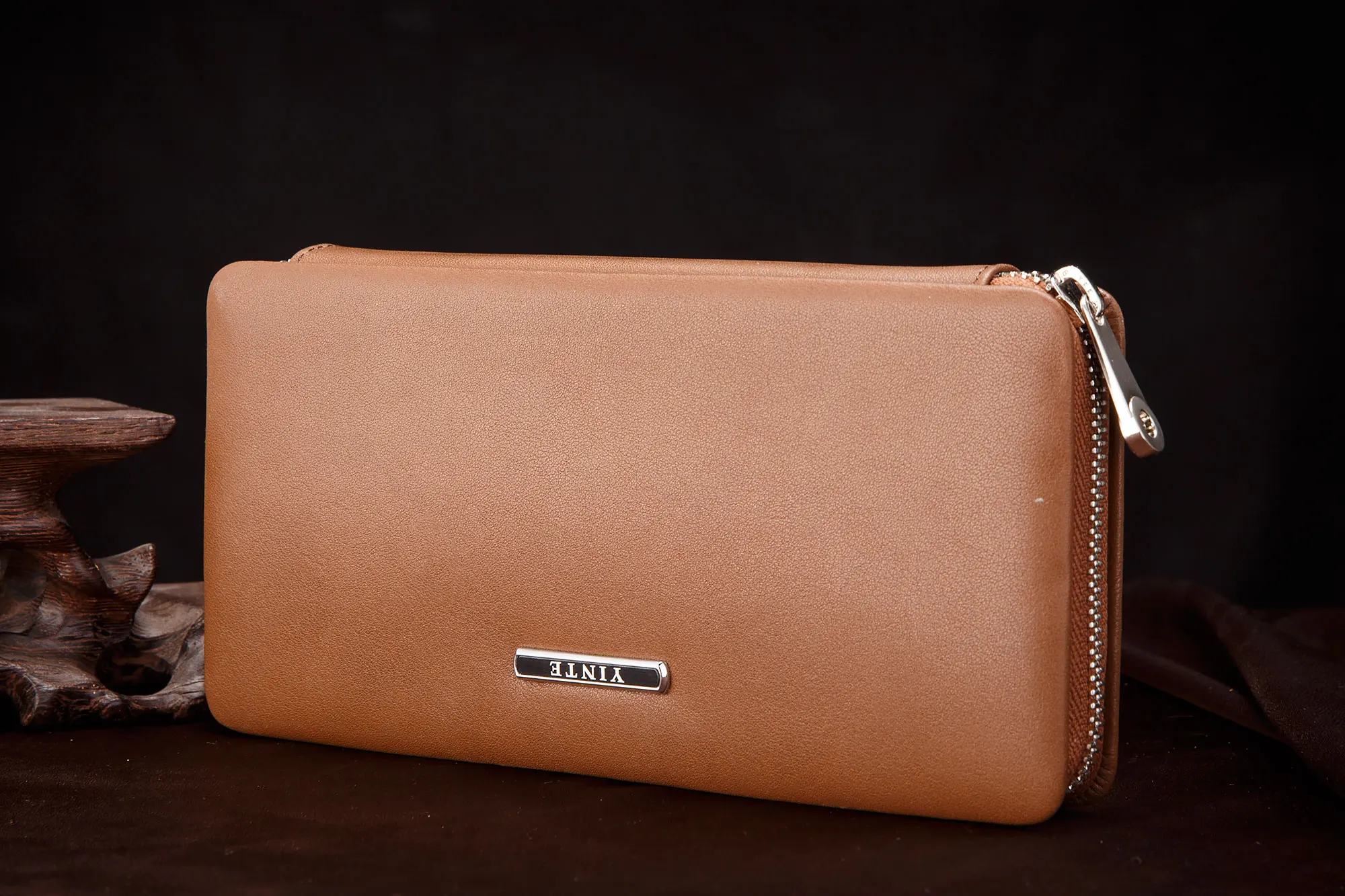 Brown Clutch Wallet YINTE, кожаный кошелек для телефона, винтажный однотонный клатч, брендовый мужской кошелек на молнии, натуральная кожа, сумка T1605 - Цвет: Brown Clutch Wallet