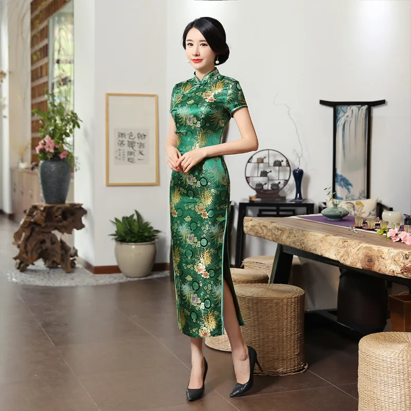 Chinese National Long Cheongsam Vintage Slim Floral Female Handmade Button Women Dress Qipao | Тематическая одежда и