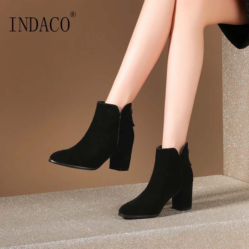Ankle Boots for Women New Boots Women Leather Zipper 7cm