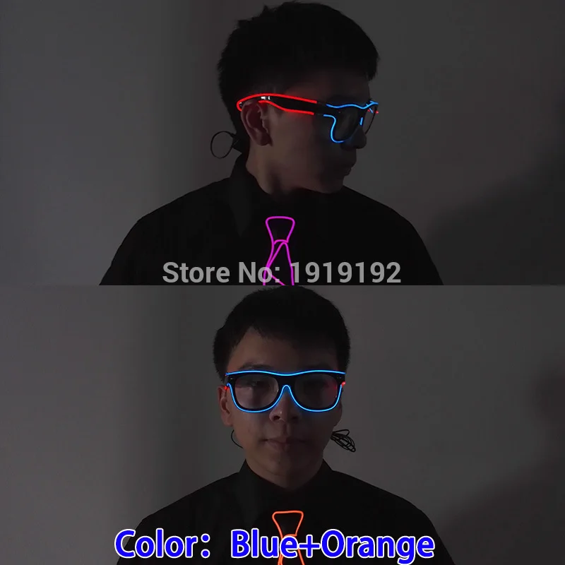 Очки ручной работы двухцветные светящиеся активируемые звуком EL Wire DC-3V