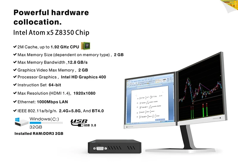 Мини-ПК Z83V Карманный ПК с x5-Z8350 процессором Intel HD graphics 400 DDR3 4 Гб 64 г Bluetooth 4,0 wifi Поддержка ОС Windows 10 Linux