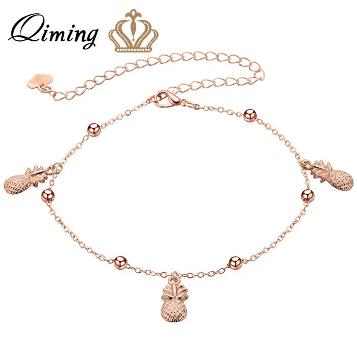pineapple QIMING, сексуальный браслет на лодыжку, цепочка на ногу, Pulsera Tobillo, для женщин, Halhal, золото, серебро, этнические бусины, очаровательные ювелирные изделия для ног - Окраска металла: pineapple