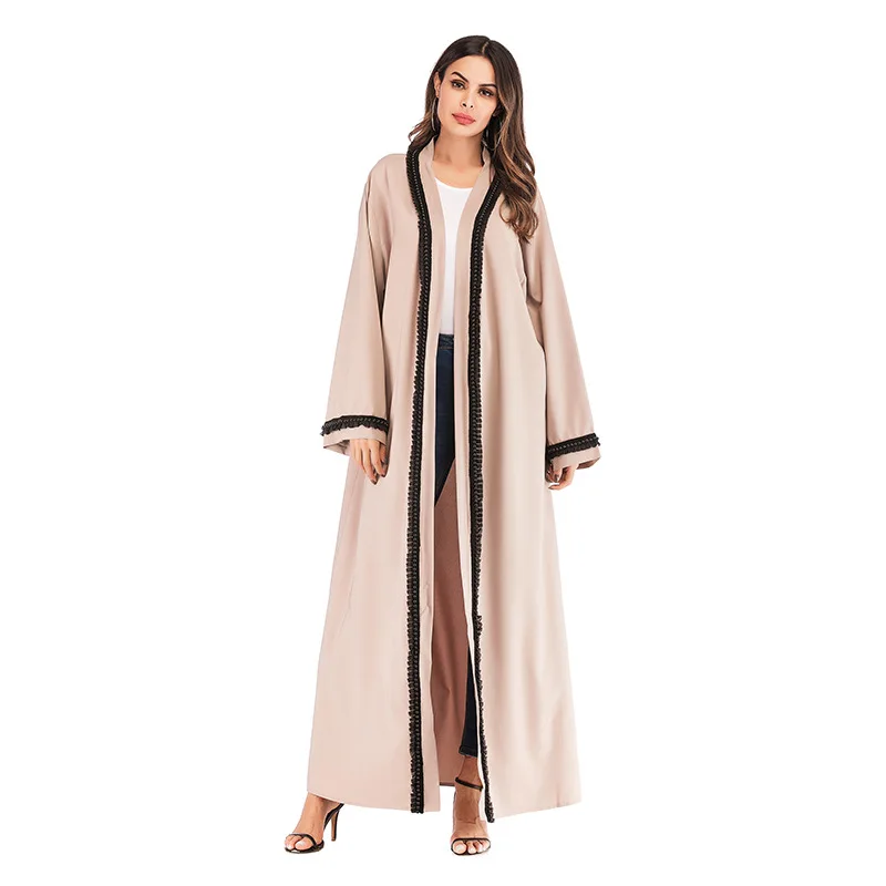 

Middle East Muslim Long Robe Open Stitch Nailing Pearl Long Coats Women Outerwear Loose Plus Size Trench Coat 1686