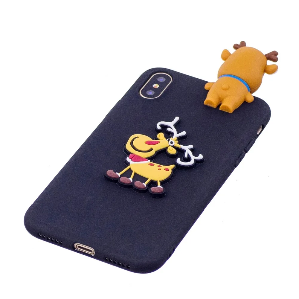 3D Christmas Moose Santa Claus Phone Case For iPhone XR XS Max X 8 7 6S 6 Plus Cute Soft TPU Cover 5 5S SE Cases |