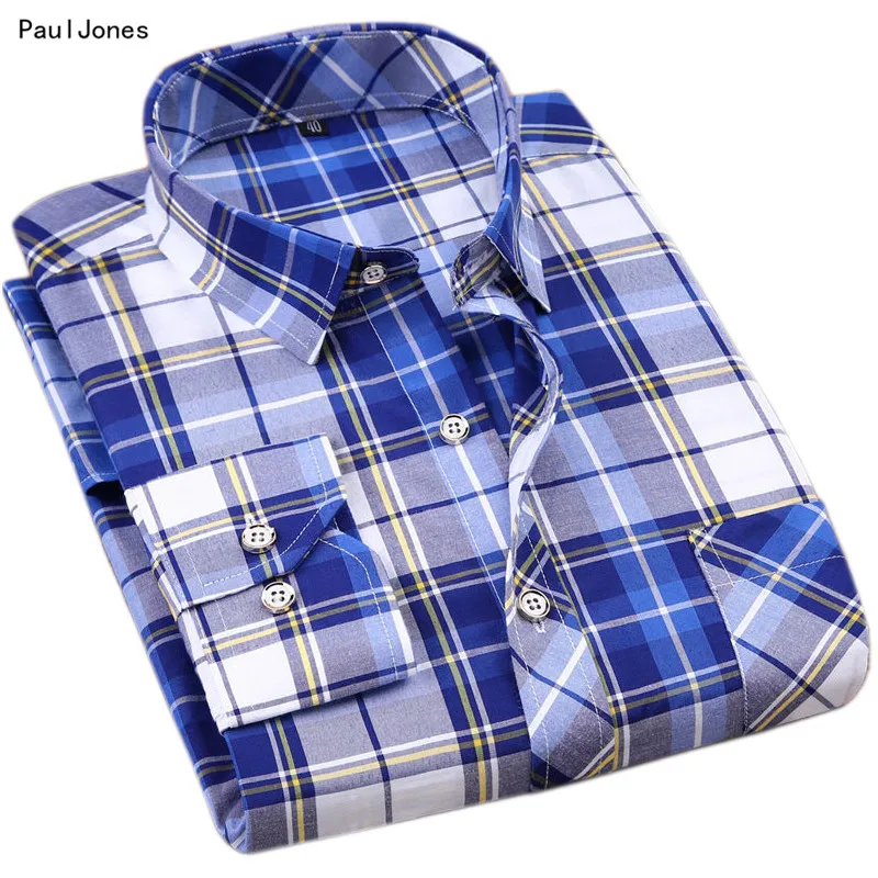 Мужская клетчатая рубашка PaulJones повседневная Облегающая с длинным рукавом