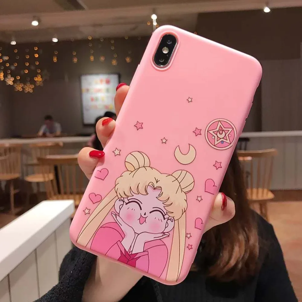 3D милый розовый чехол с принтом "Сейлор Мун" для iPhone 11 X S R Max 8 7 Plus 6 6S Plus мультфильм кукла игрушки ремешок мягкий ТПУ задняя крышка телефона