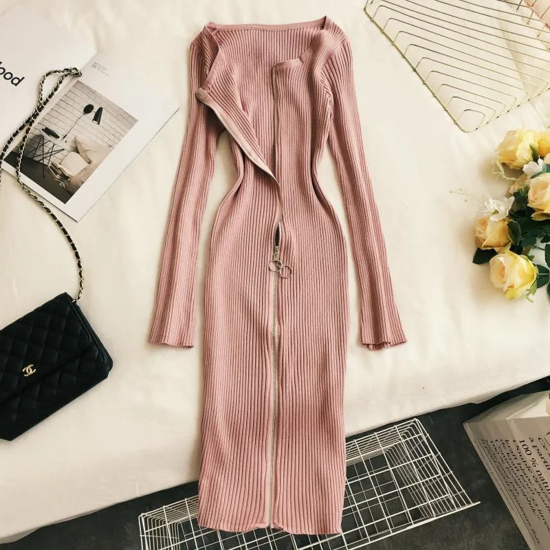 Женское трикотажное платье Осень зима новое о образный вырез длинный рукав талия