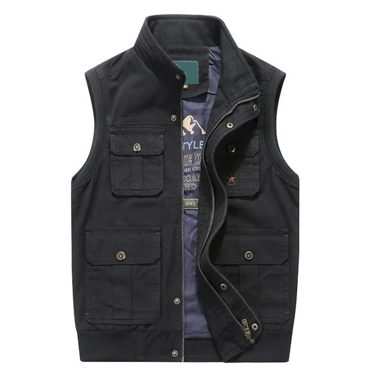 9856 Dark Blue Высококачественный хлопковый Повседневный жилет с несколькими карманами, мужской жилет, мужские жилеты, куртка без рукавов, одежда erkek yelek размера плюс - Цвет: 9856 Dark Blue