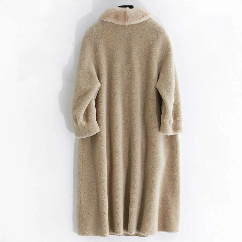 AYUNSUE 2020 Winter Jacket Women Sheep Shearing Coats Thick Real Wool Fur Coat Female Natural Mink Collar Long Outerwear 23121-1 | Женская
